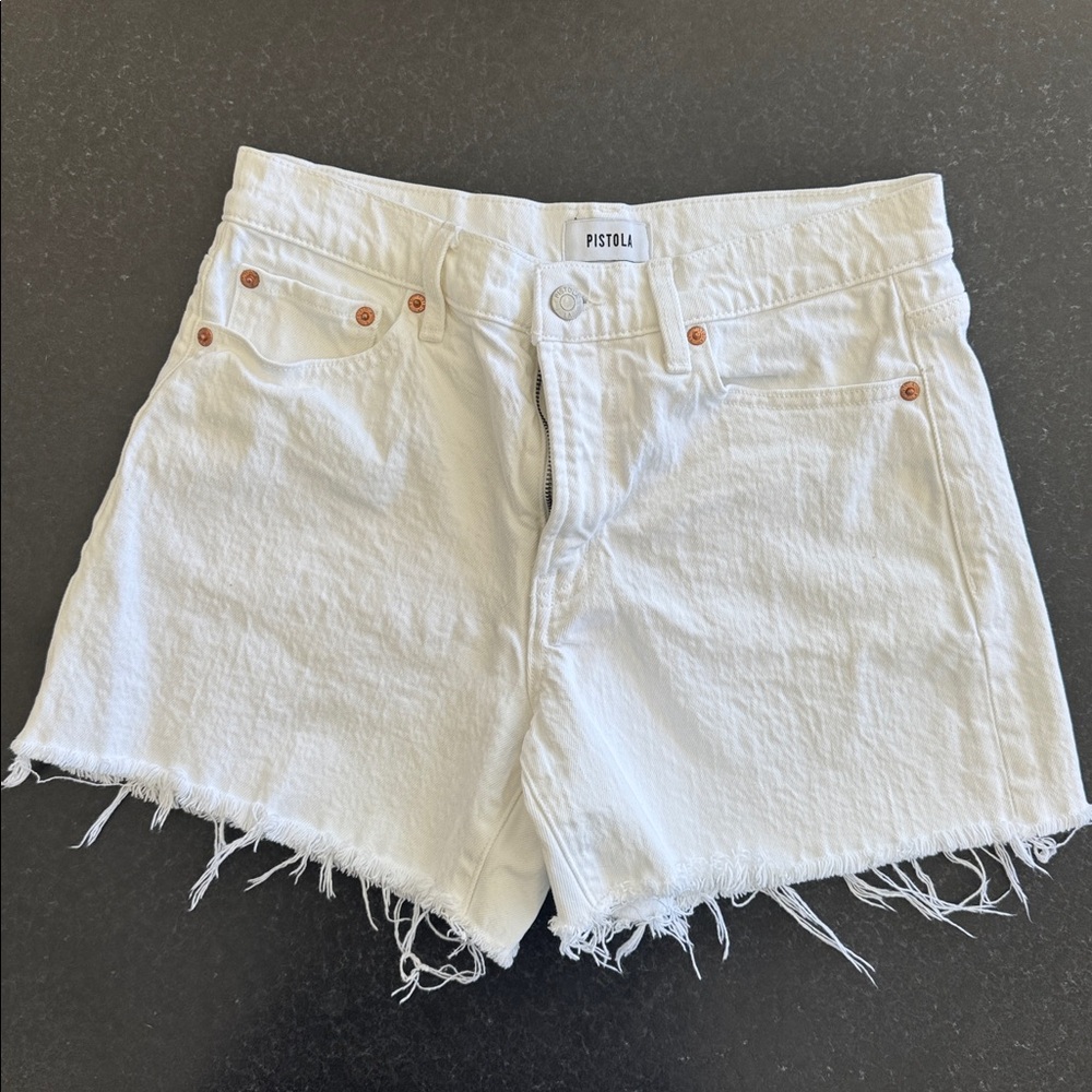 PIstola White Frayed Hem Kennedy Denim Shorts, like New, Size 27